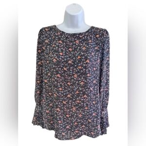 Women's Black Floral Long-Sleeve Blouse - Coral Accent